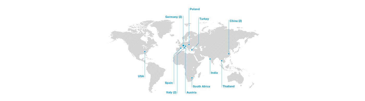World map with all production sites of the BWF Group