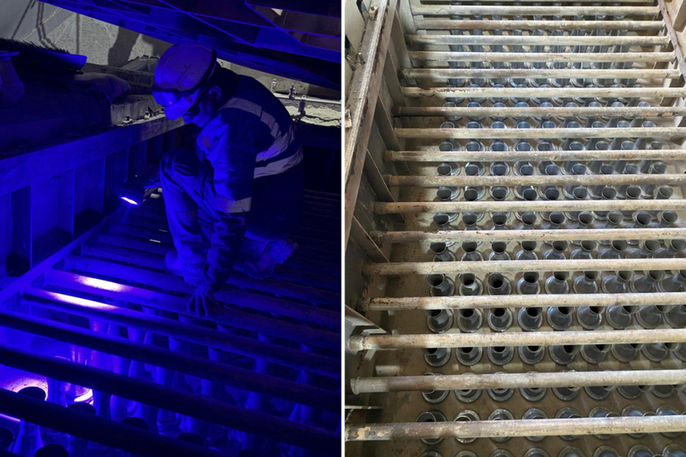 Assembly of glass bags at a bag house